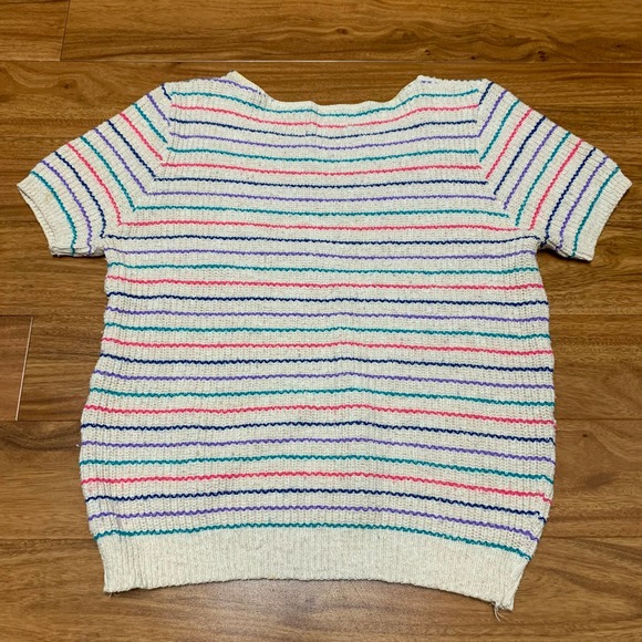 VTG 80s 90s 100% cotton short rainbow sleeve striped knit sweater MEDIUM - Picture 2 of 4